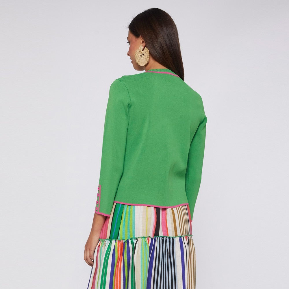 Bicolour Contrast Cardigan - Green/Pink