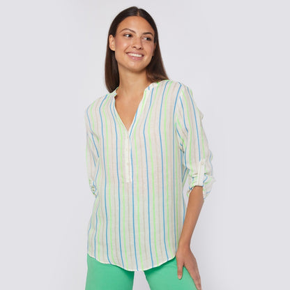 Striped Grandad Shirt - Green Neon Stripes