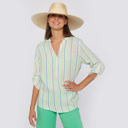 Striped Grandad Shirt - Green Neon Stripes