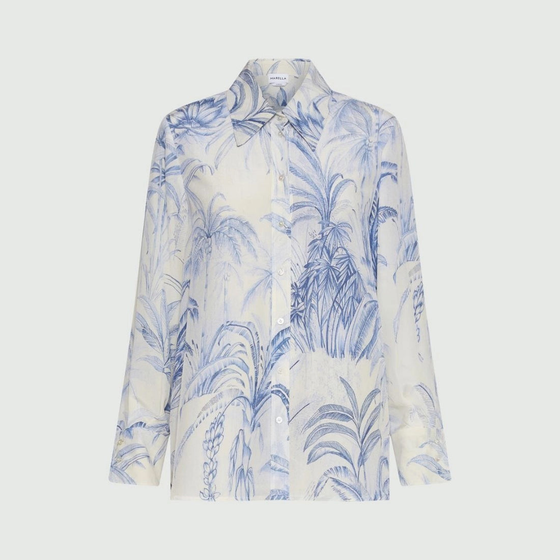 Conio Silk Palm Print Shirt - Dust Blue Palm