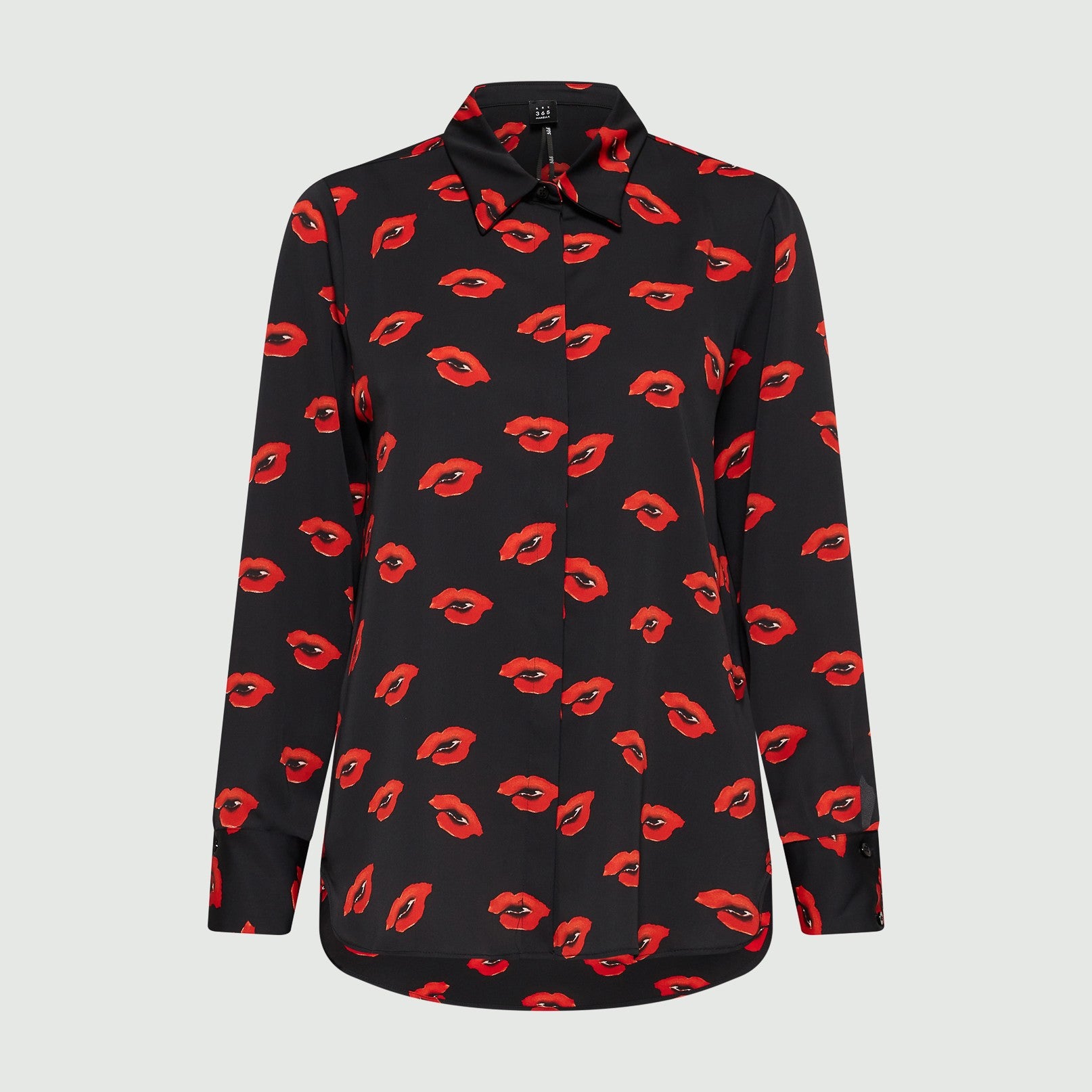 Yeah Lip Print Shirt - Black Red