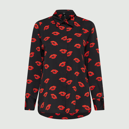 Yeah Lip Print Shirt - Black Red