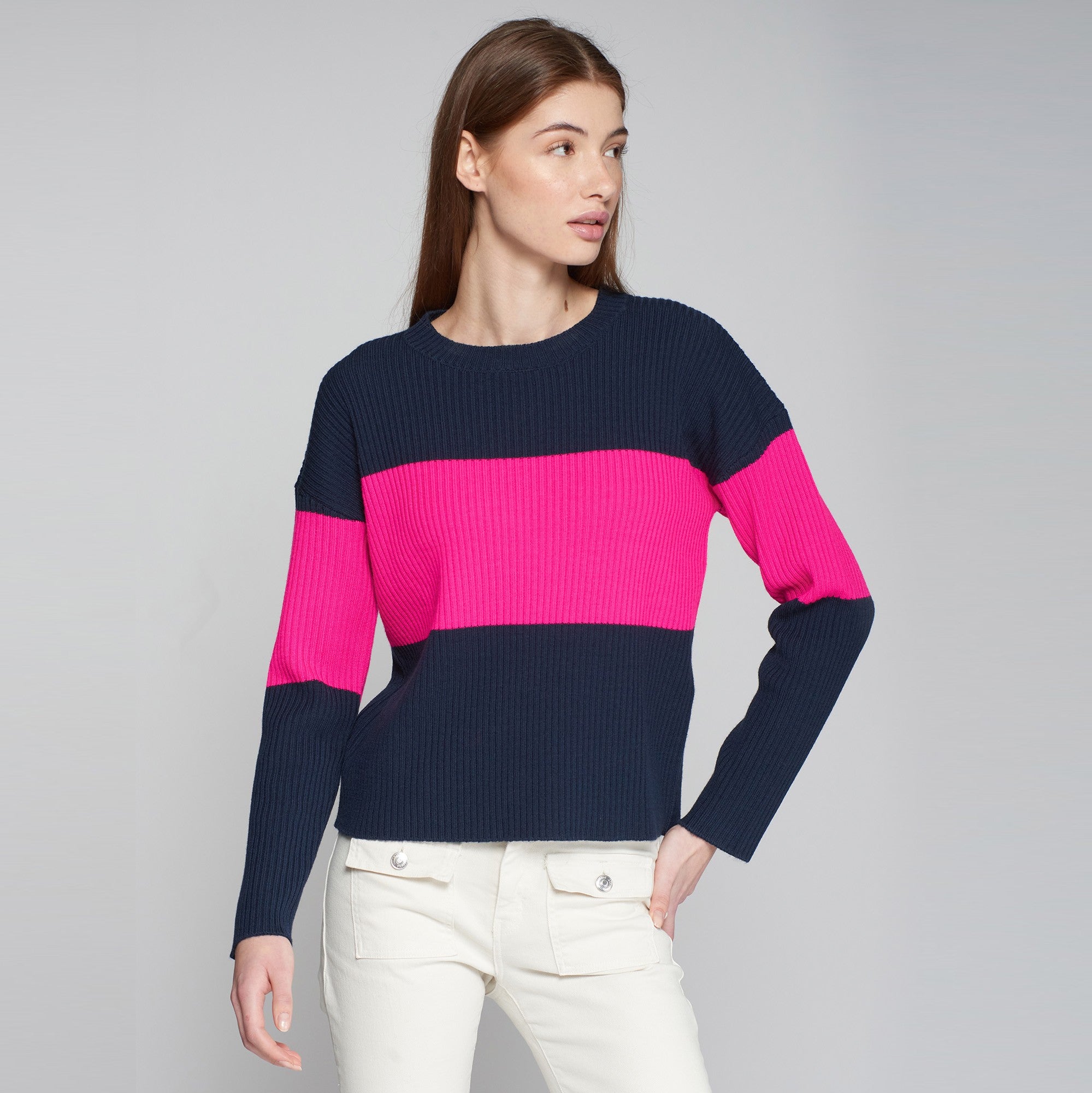 Colour Band Jumper - Navy Fuschia