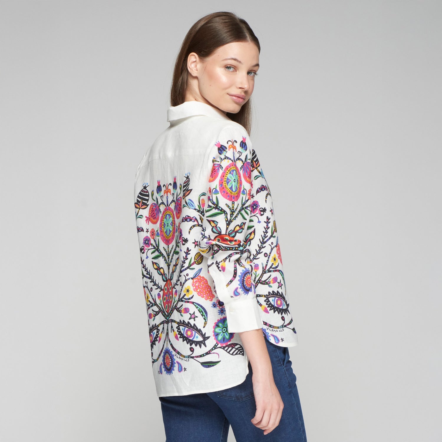 Issa Linen Multi Print Shirt - White Multi