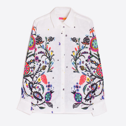 Issa Linen Multi Print Shirt - White Multi