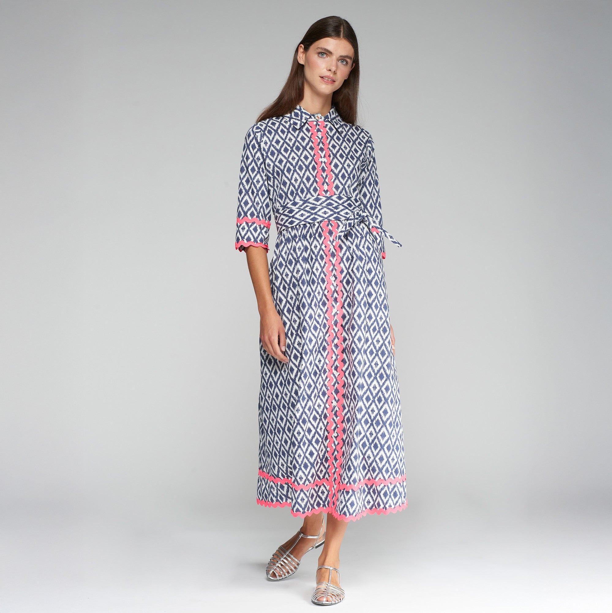 Brenda Ikat Shirt Dress - Navy Ikat