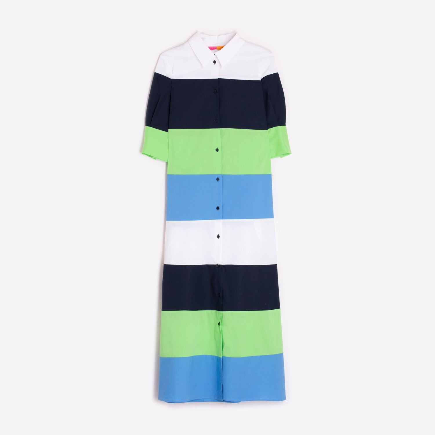 Lea Block Stripe Shirt Dress - Navy Green Blue Stripe