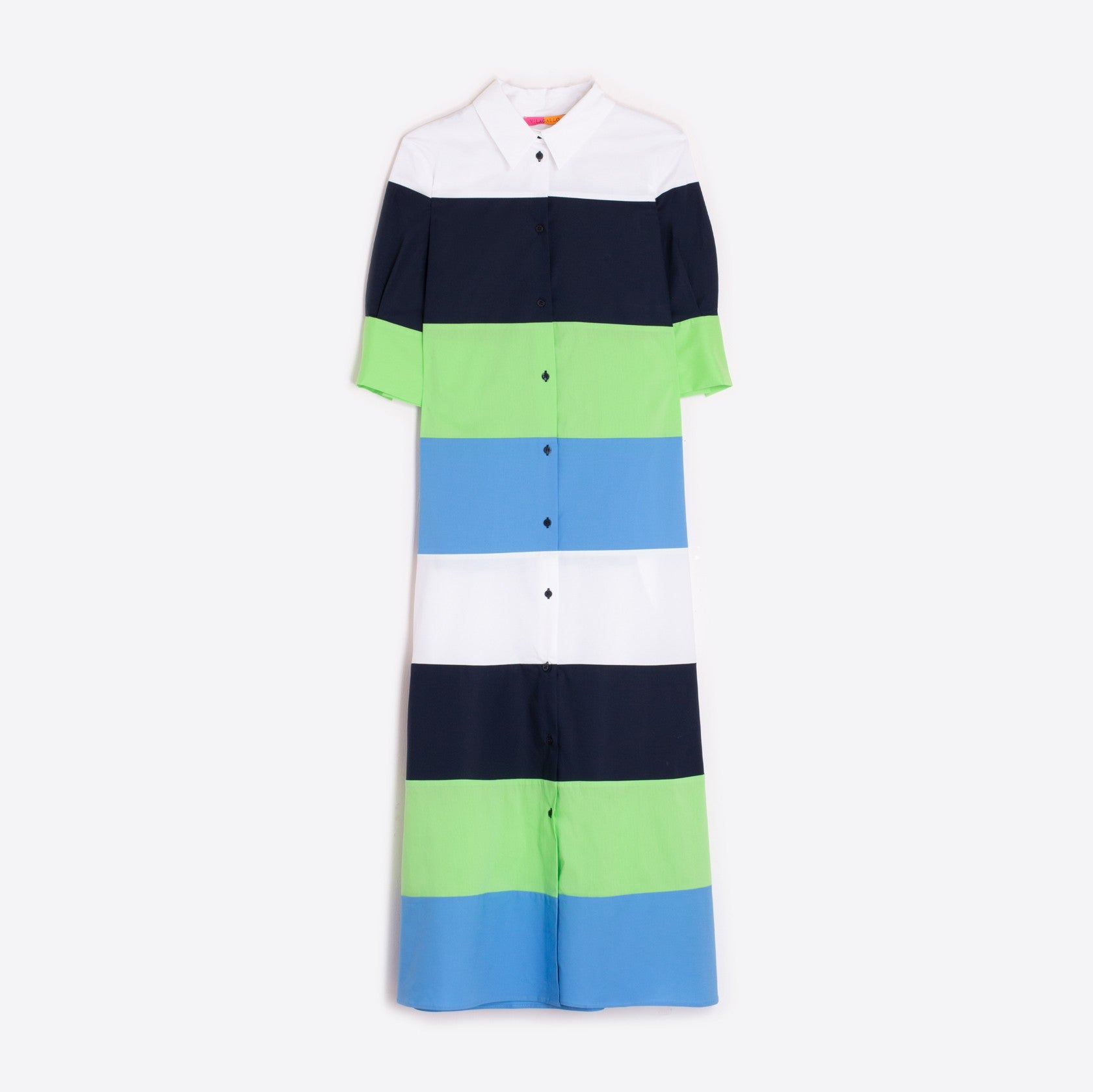 Lea Block Stripe Shirt Dress - Navy Green Blue Stripe