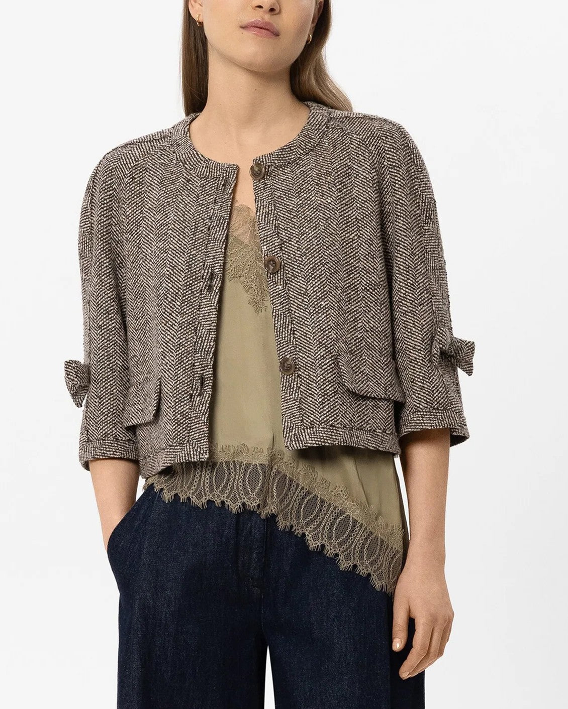 3/4 Sleeve Herringbone Jacket - Multi