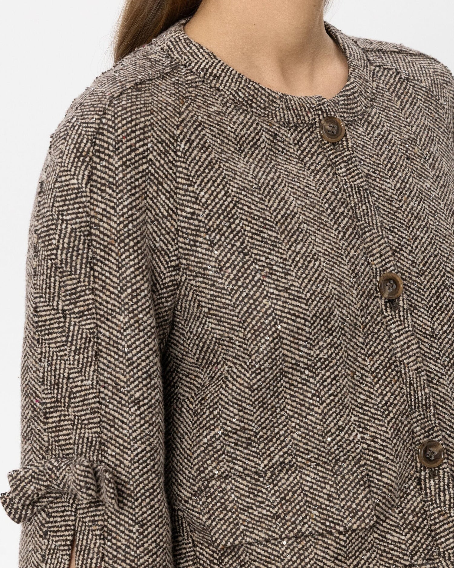 3/4 Sleeve Herringbone Jacket - Multi