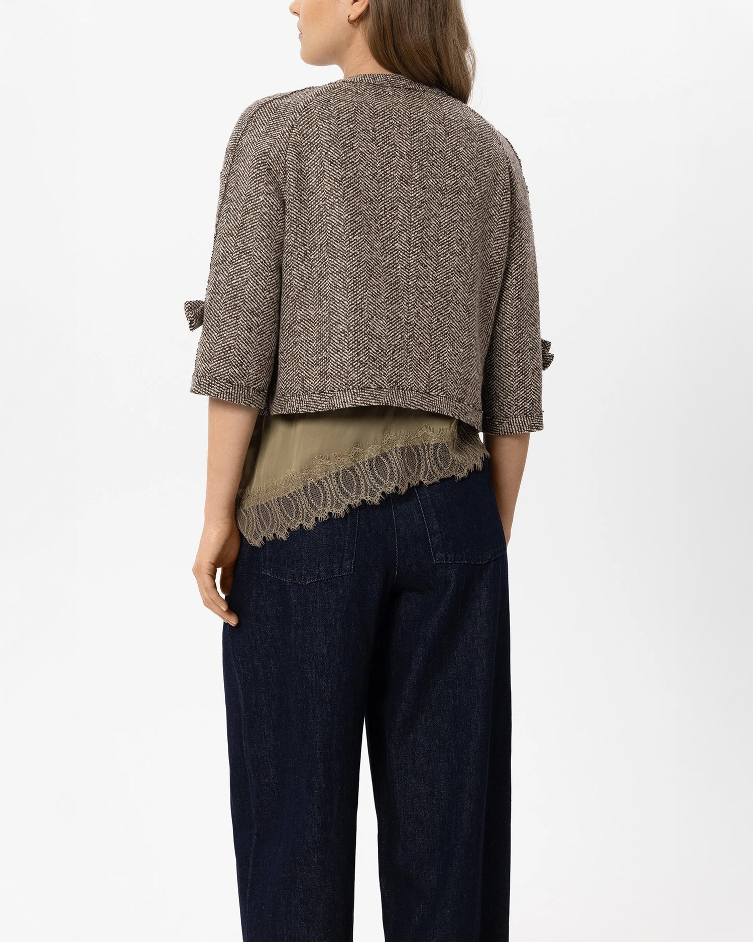 3/4 Sleeve Herringbone Jacket - Multi