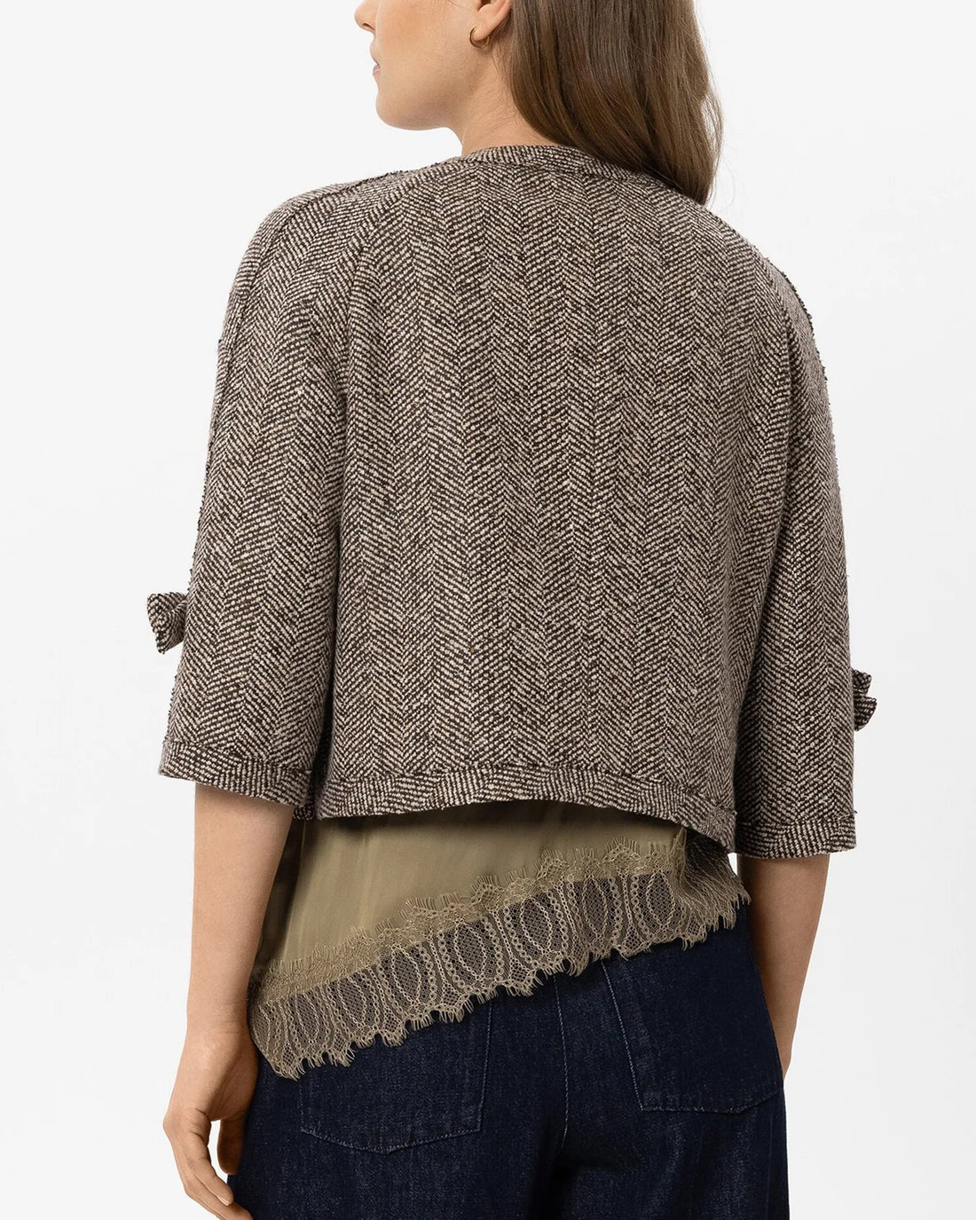 3/4 Sleeve Herringbone Jacket - Multi