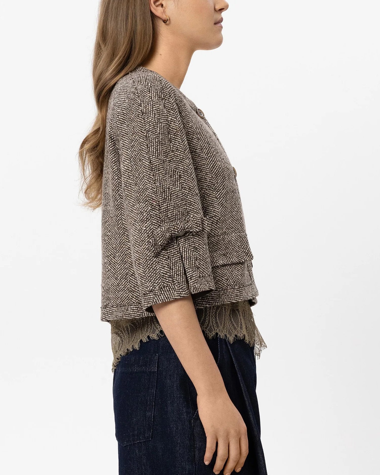 3/4 Sleeve Herringbone Jacket - Multi
