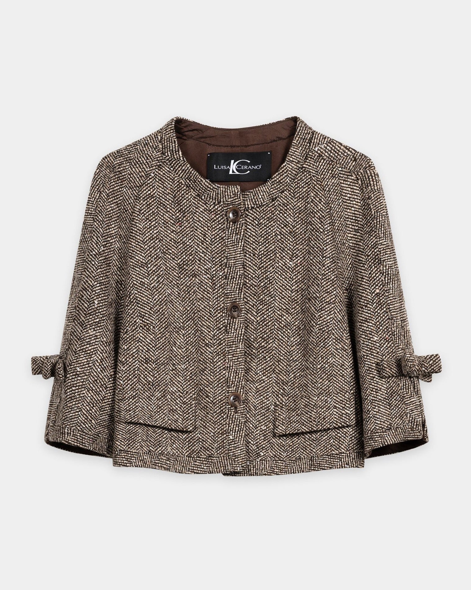 3/4 Sleeve Herringbone Jacket - Multi