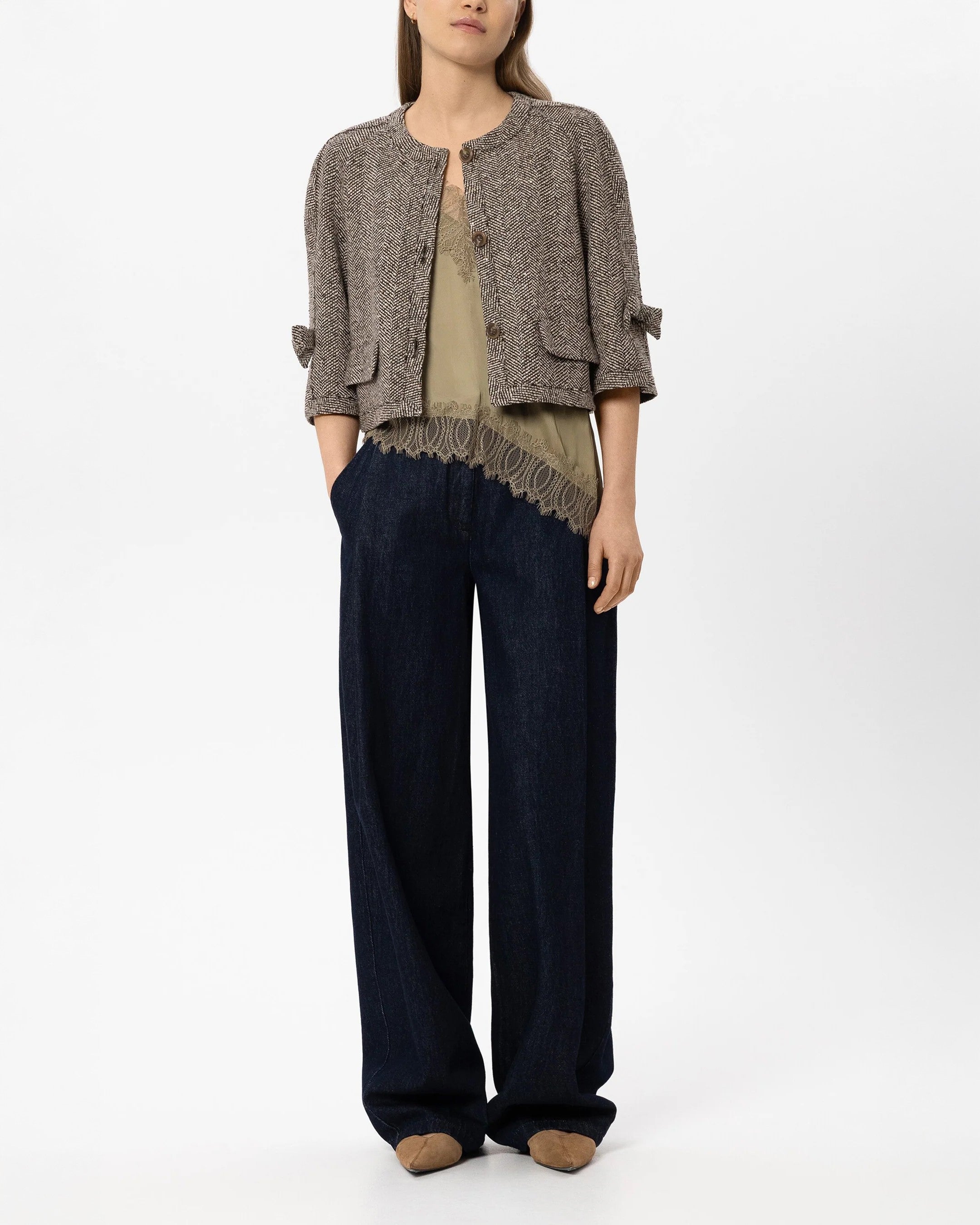 3/4 Sleeve Herringbone Jacket - Multi