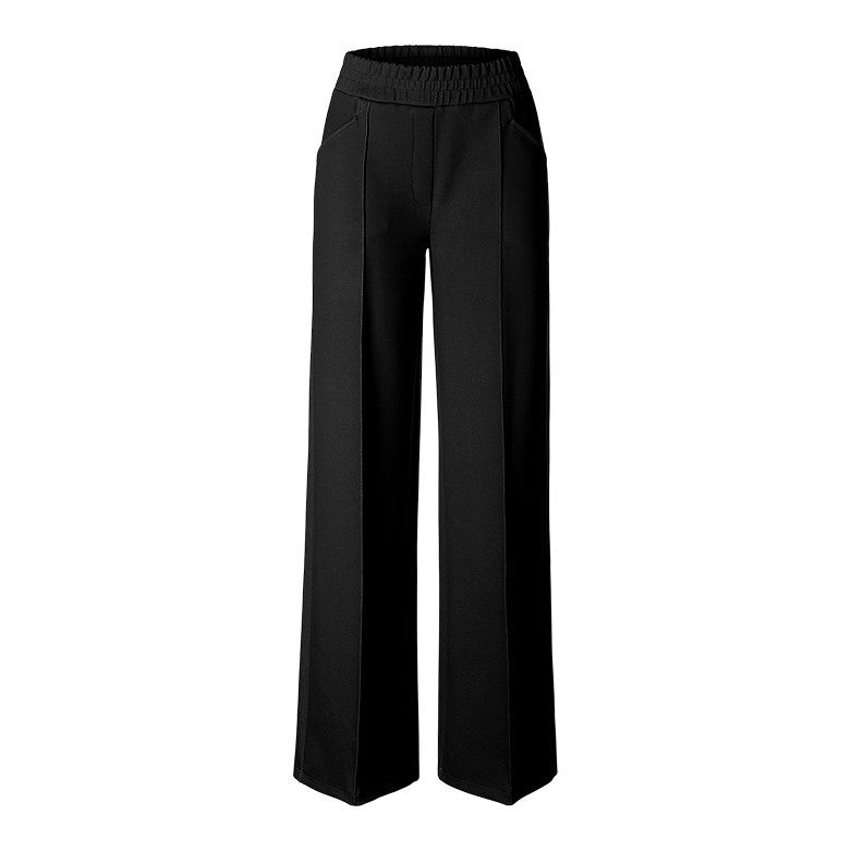 Wide Leg Stretch Trousers - Black