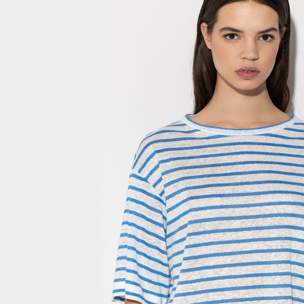 Linen Striped T-Shirt - Blue Stripe