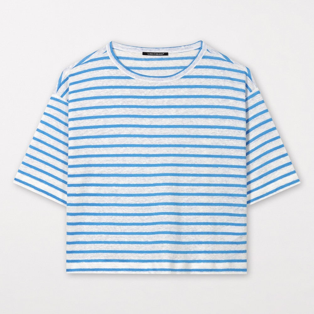 Linen Striped T-Shirt - Blue Stripe
