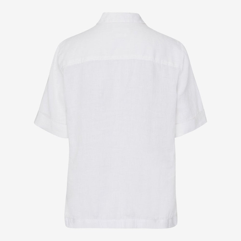 Vio Short Sleeve V Neck Linen Tunic Top - White