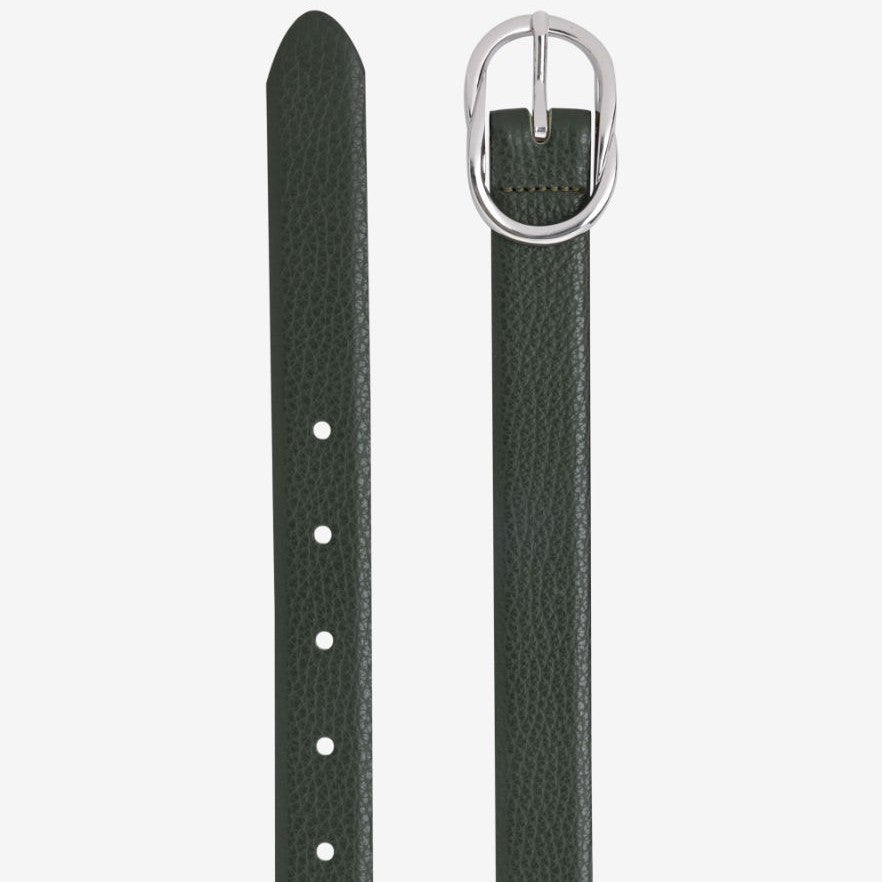 Textured Leather Skinny Belt - Dark Green