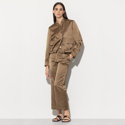 Satin Look Wide Leg Trousers - Tobacco