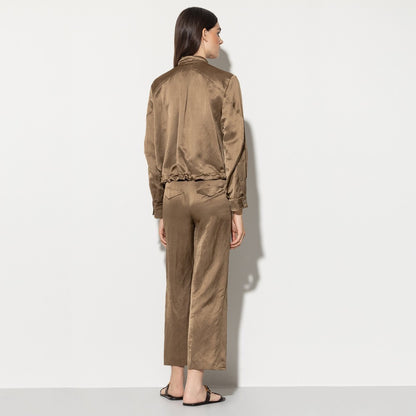 Satin Look Wide Leg Trousers - Tobacco