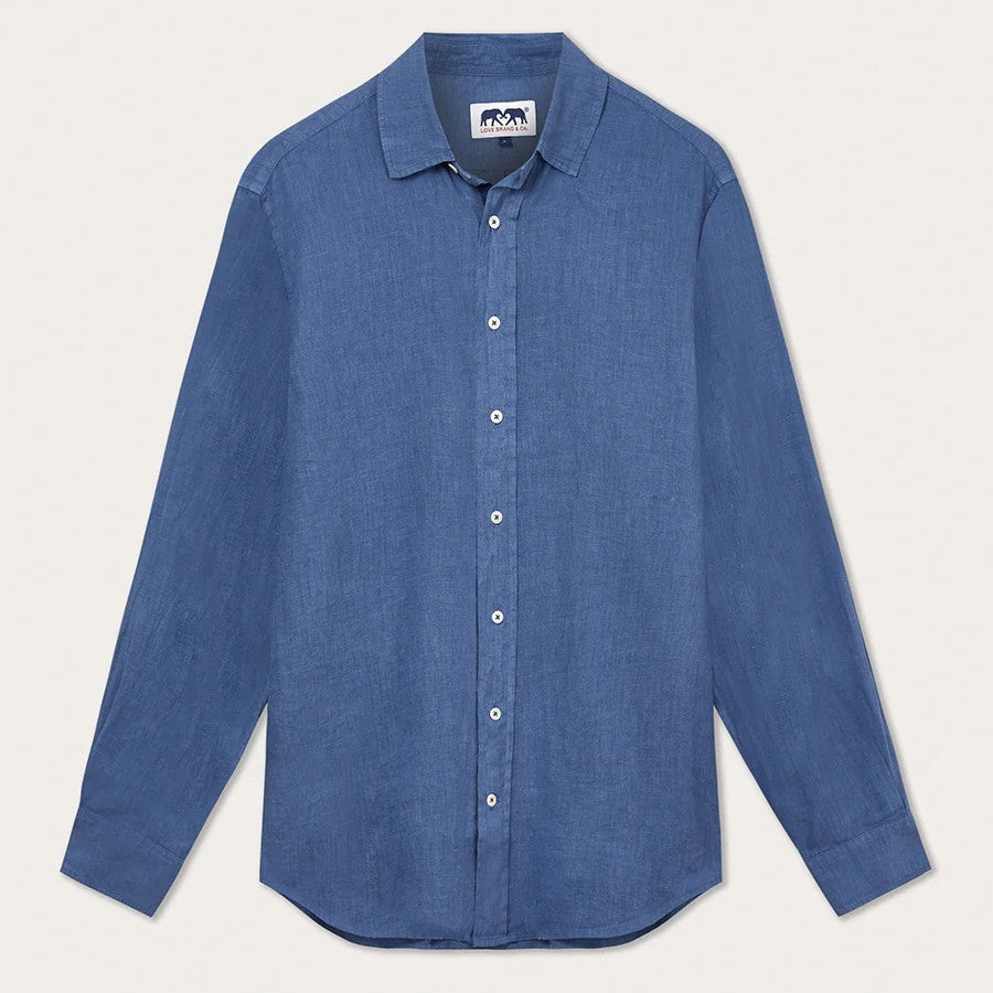 Abaco Long Sleeve Linen Shirt - Deep Blue