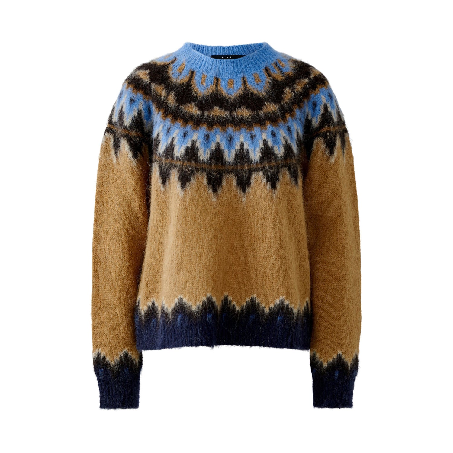 Intarsia Jumper - Camel Blue
