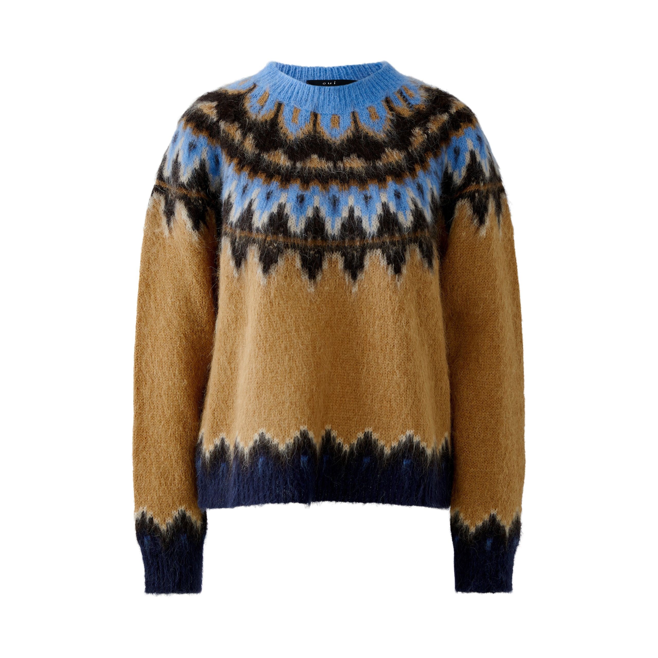 Intarsia Jumper - Camel Blue