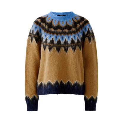 Intarsia Jumper - Camel Blue