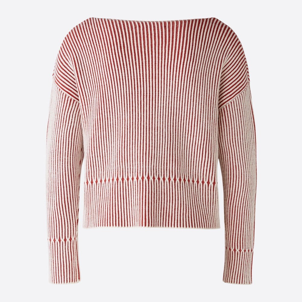 Long Sleeve Split Hem Jumper - Red/White