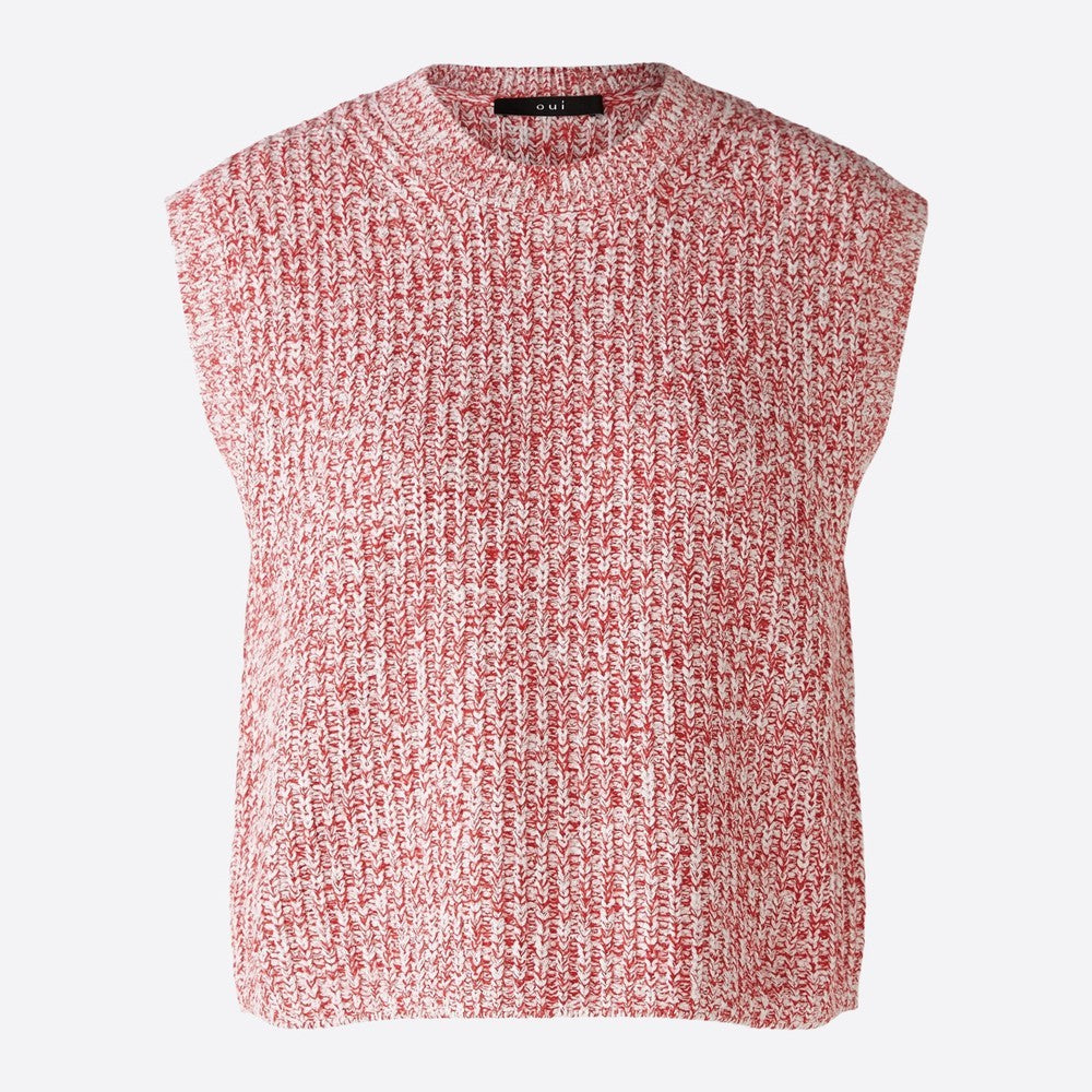 Sleeveless Knitted Jumper - Red/White