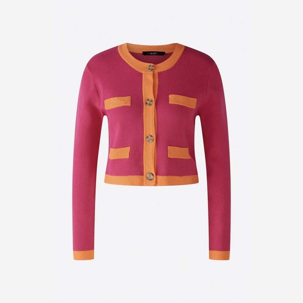 Contrast Trimmed Short Jacket - Pink/Orange