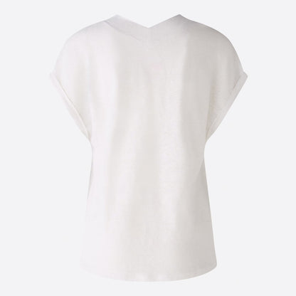 Cap Sleeve V Neck Linen T Shirt - Optic White