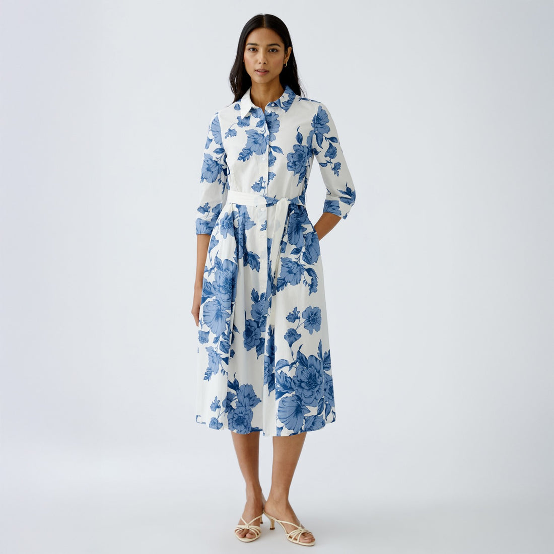 Floral Shirt Dress - Blue White