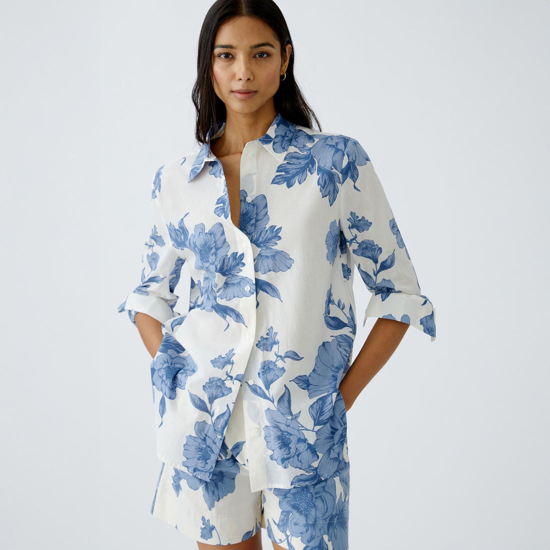 Blue Floral Shirt - Blue White