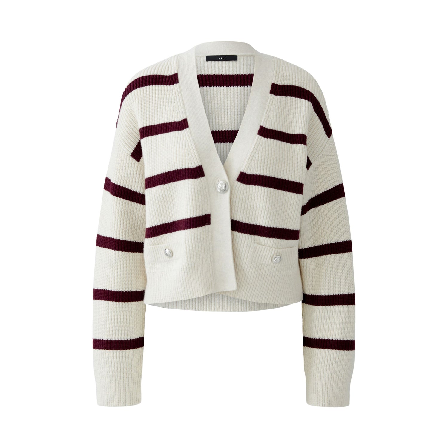 Stripe Cardi - Berry White