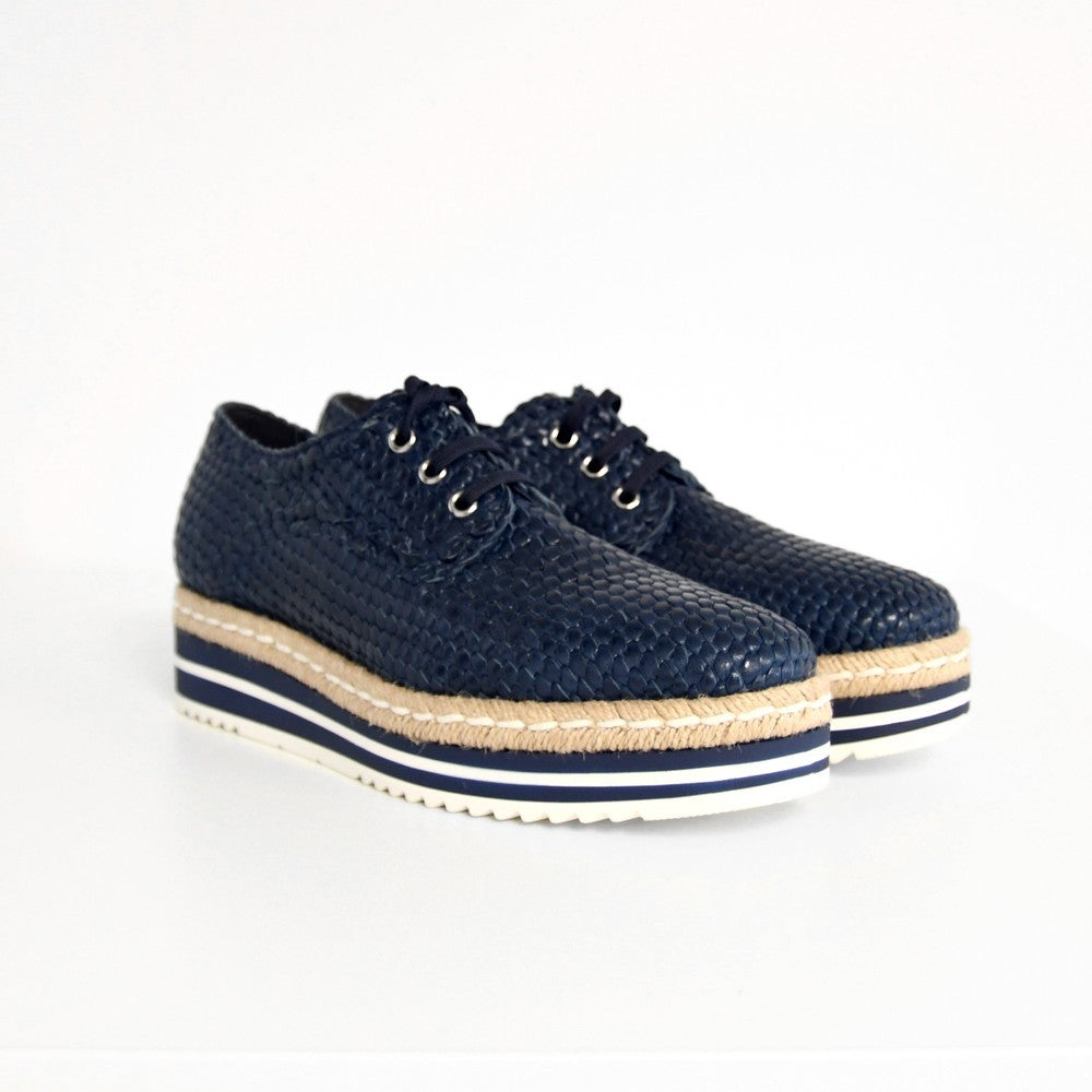 Woven Lace Up Shoe - Navy