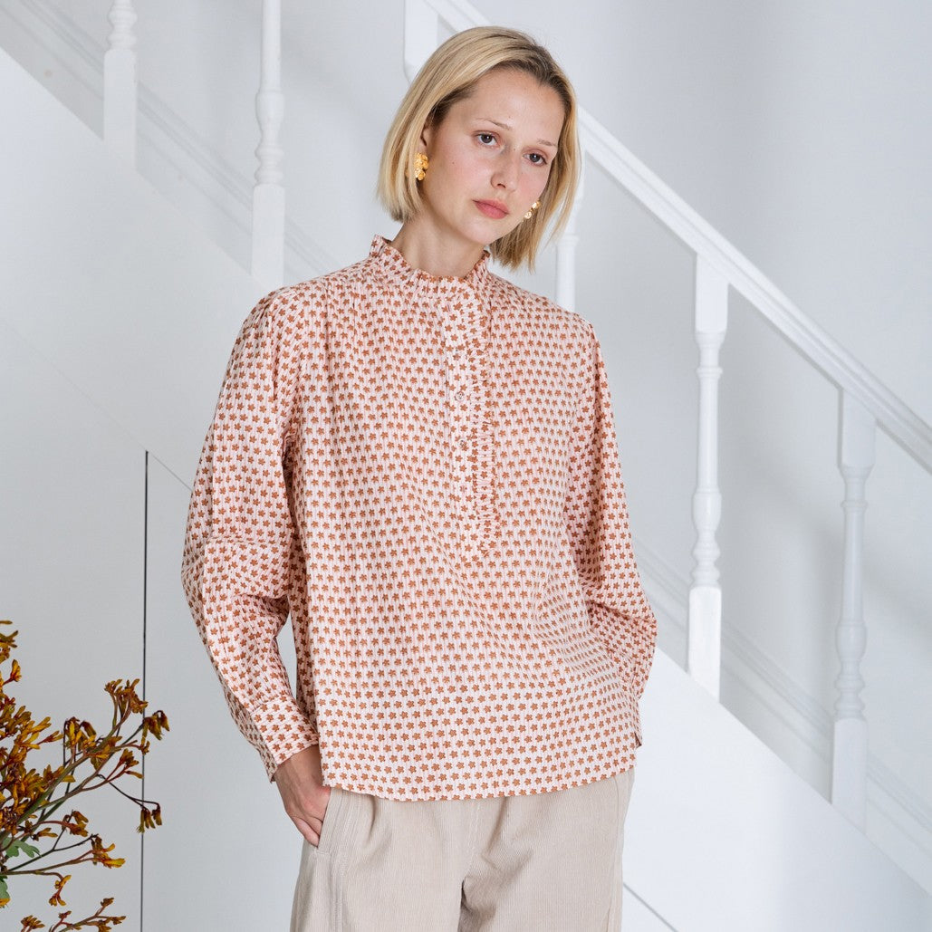 Anais Frill Placket Blouse - Cinnamon/Blush