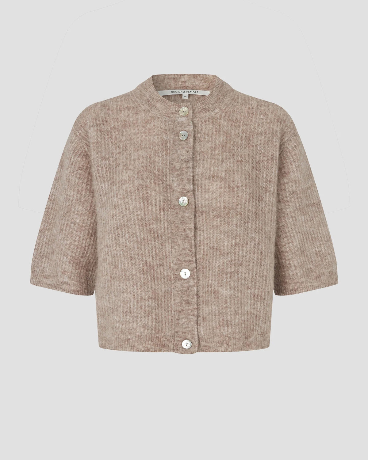 Andrea Knit Rib Cardigan - Light Beige Melange