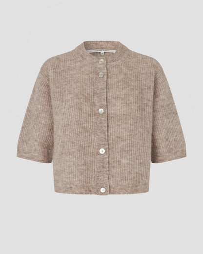 Andrea Knit Rib Cardigan - Light Beige Melange