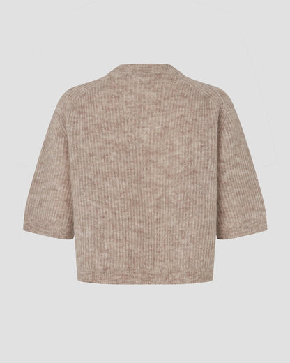 Andrea Knit Rib Cardigan - Light Beige Melange