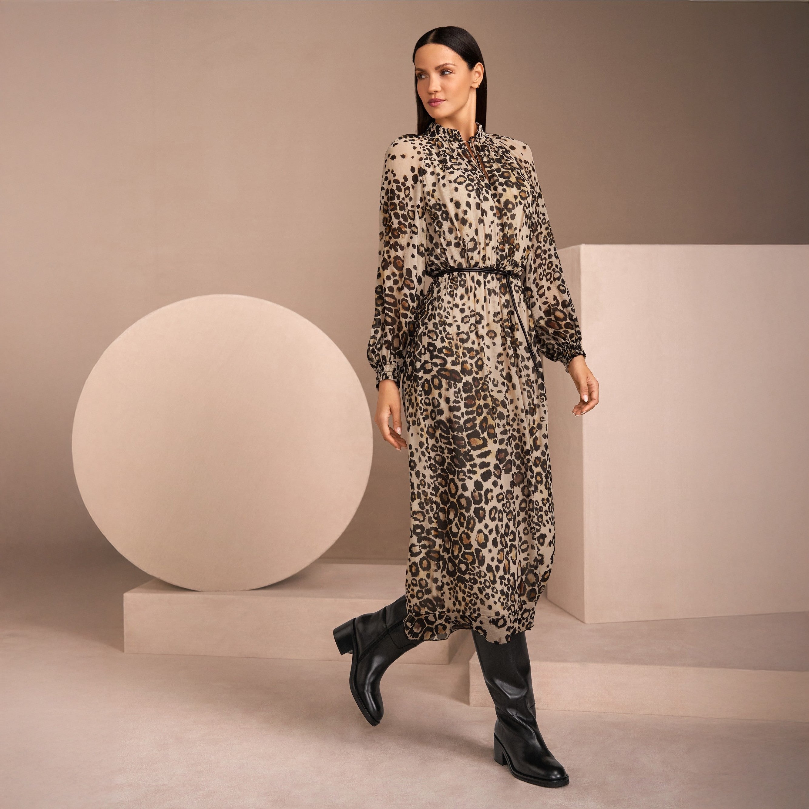 Animal Print Dress - Soft Cappuccino