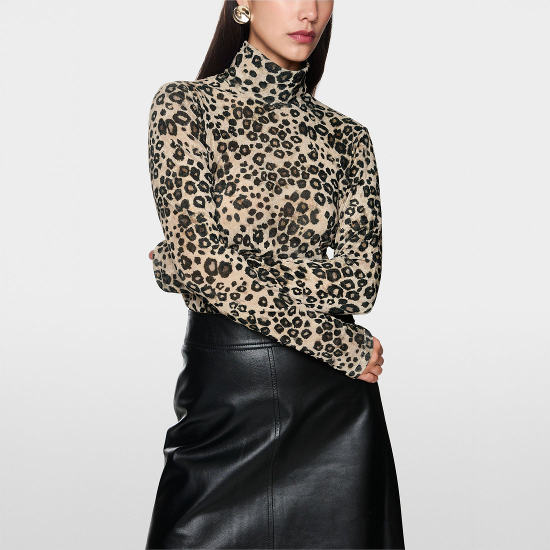 Animal Print Polo Layer Top - Soft Cappuccino