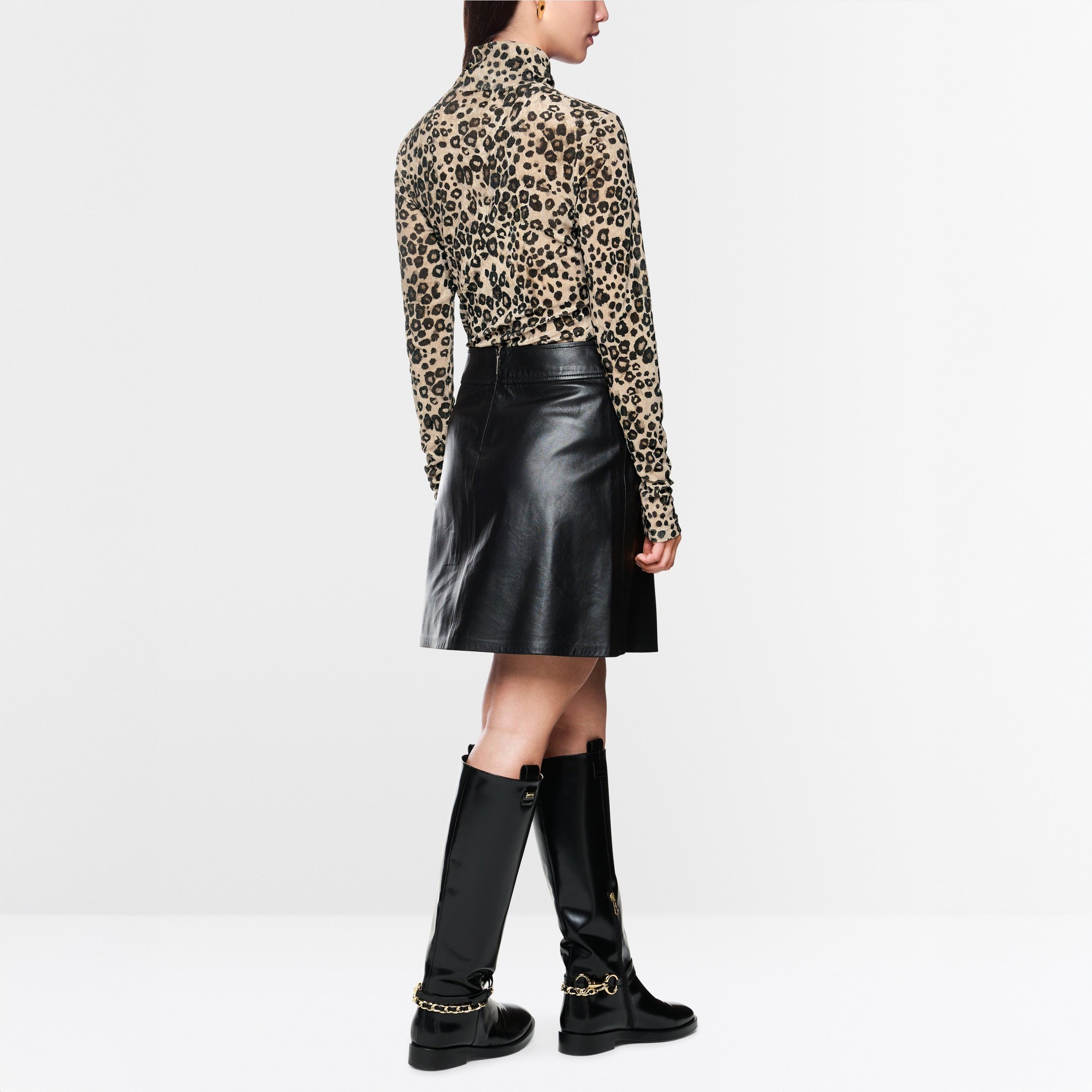 Animal Print Polo Layer Top - Soft Cappuccino