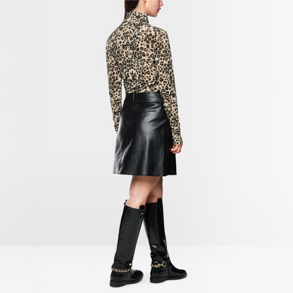 Animal Print Polo Layer Top - Soft Cappuccino