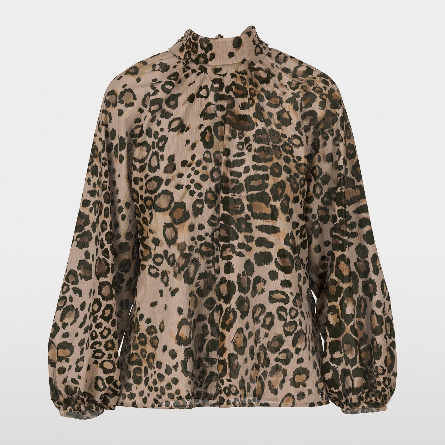 Animal Print Tie Neck Blouse - Soft Cappuccino