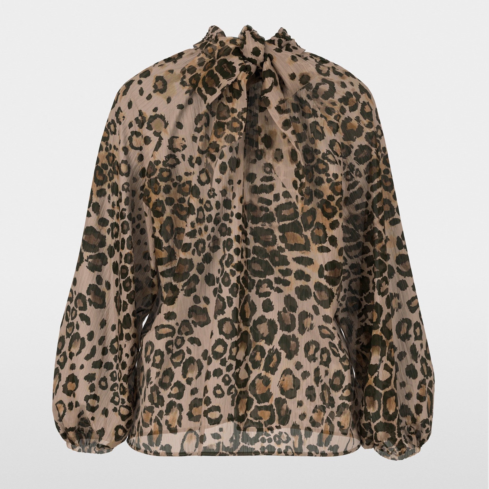 Animal Print Tie Neck Blouse - Soft Cappuccino