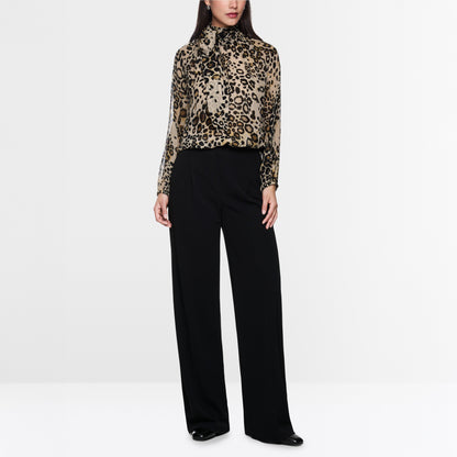 Animal Print Tie Neck Blouse - Soft Cappuccino