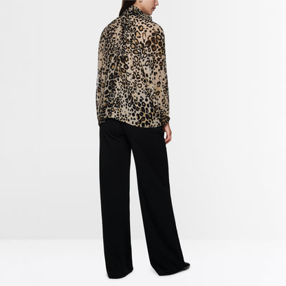 Animal Print Tie Neck Blouse - Soft Cappuccino